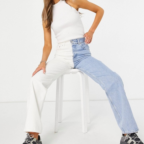 Pull&Bear straight jeans blue & white NWT - Picture 2 of 4